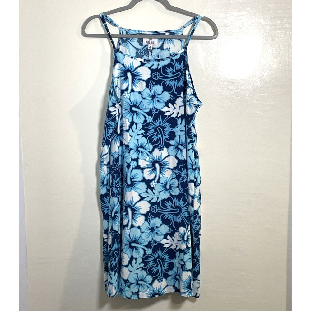 28 Palms Women's Tropical Print Strap Summer Dress Blue & White Size Medium - Picture 3 of 6
